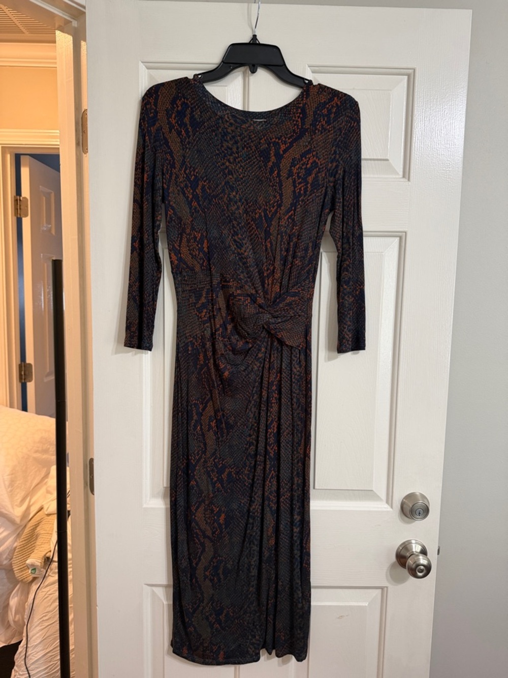 Joie Black & Brown Long-Sleeve Knot-Front Midi Dress